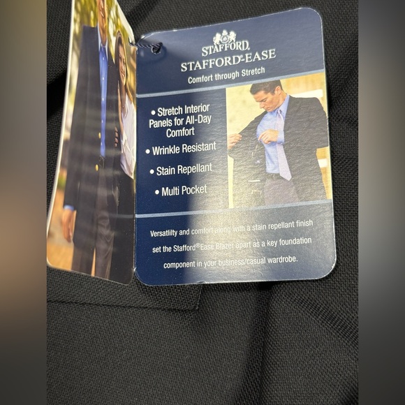 Stafford Ease Men’s Black Blazer 40R Wool Blend Stretch Sport Coat Jacket NWT - Picture 9 of 9